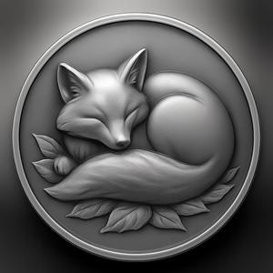Fox curled up in a bed of leaves coin token wall art