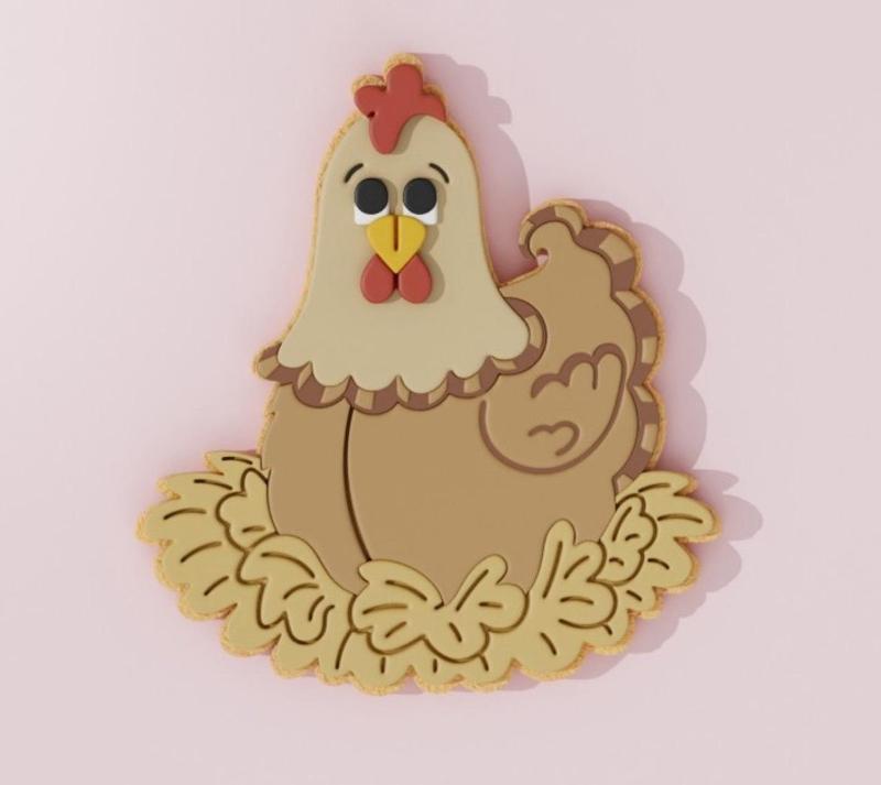 🐔 Chicken in Nest Cookie Cutter & Stamp Set – Farmyard Cozy Style 🪺🌾