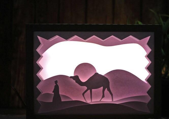 Camel in Desert light box 