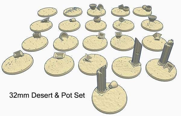 32mm Round Bases (x21) Desert theme with Vases and Pots for Dungeons & Dragons or other RPG fantasy tabletop Miniatures