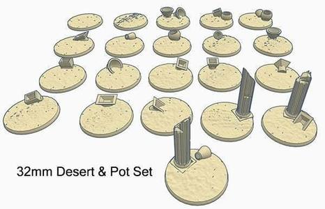 32mm Round Bases (x21) Desert theme with Vases and Pots for Dungeons & Dragons or other RPG fantasy tabletop Miniatures