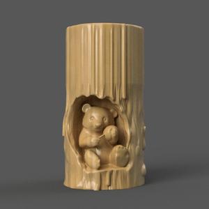Cute Bear Tree Stump Planter – 3D STL for Pot, Vase Decor