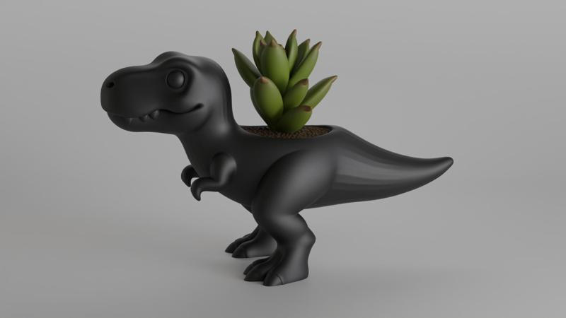 Cute T-Rex Dinosaur Shaped Planter or Desk Organizer – STL Digital File for 3D Printing