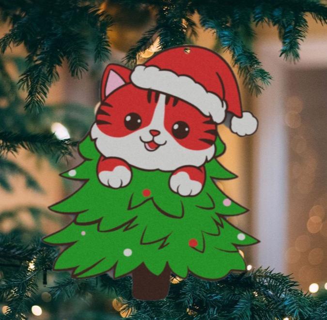 Cute SantaCat in Christmas tree ornament