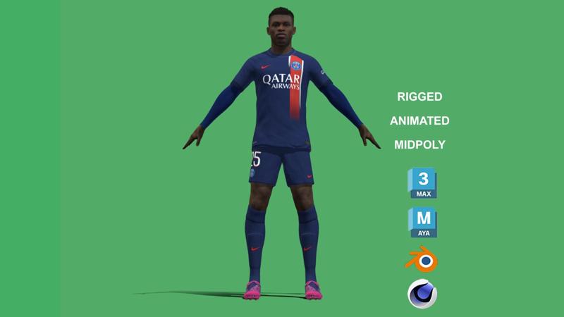 3D Rigged Nuno Mendes PSG 2024