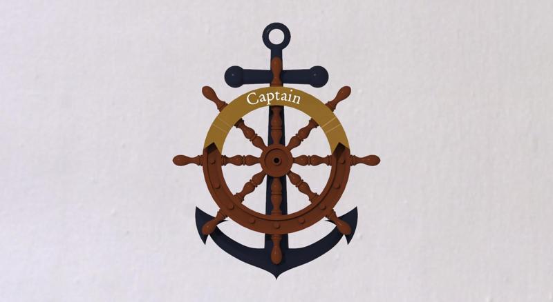 Shipwheel and anchor keychain with name tag