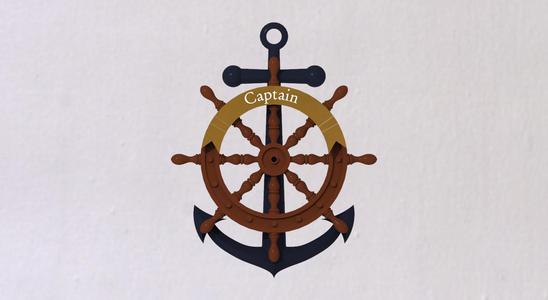 Shipwheel and anchor keychain with name tag