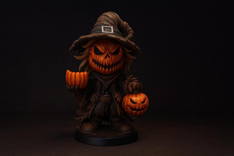 Halloween Pumpkin Head Scarecrow | Spooky Jack-O’-Lantern Witch Figurine | Haunted Fall Decor | Creepy Tabletop Miniature