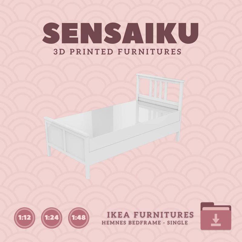 Miniature Replica HEMNES Bedframe - Single Bed - IKEA (1:12,24,48) - 3D Print Instant Download