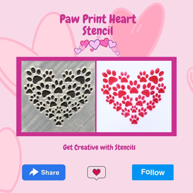 Paw Print Heart Stencil