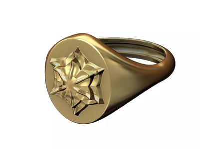 Oval signet ring with Corola Flower Rosette