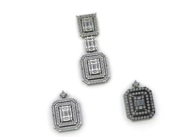 A-103 three diamond pendants and earrings