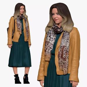 001233 woman in long green dress and yellow jacket 3dp