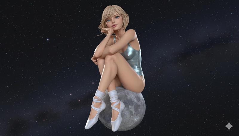 Moon Ballerina STL  3D Printable Cosmic Dancer Sitting on Lunar Sphere