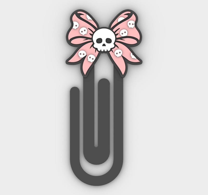 Paperclip Skull bow - bookmark - 3MF pre-painted , STL