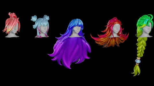 20 STYLIZED FEMALE HAIR MODELS PACK 8 - LOW POLY