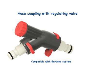Hose coupling with regulating valve