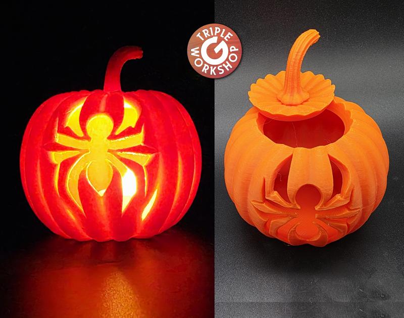 Spider Jack-o-Lantern w/Lid LED Tea Light Holder