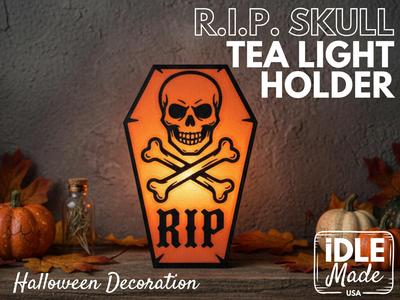 R.I.P. Skull & Crossbones Coffin Tea-Light Holder