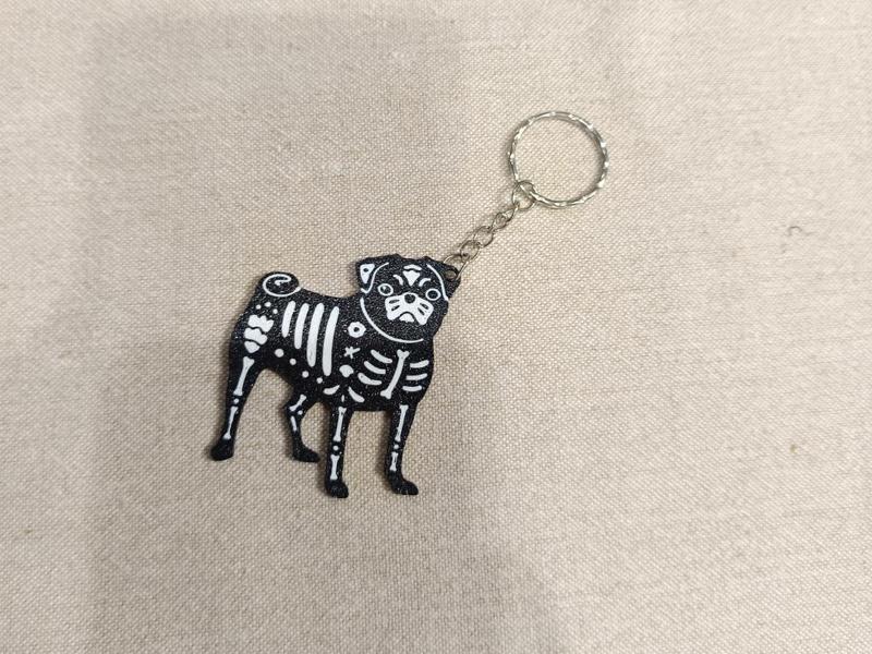 Funny Skeleton Pug Keychain