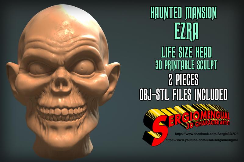 Disney's Haunted Mansion Ezra Life Size Head 3D Printable Sculpt