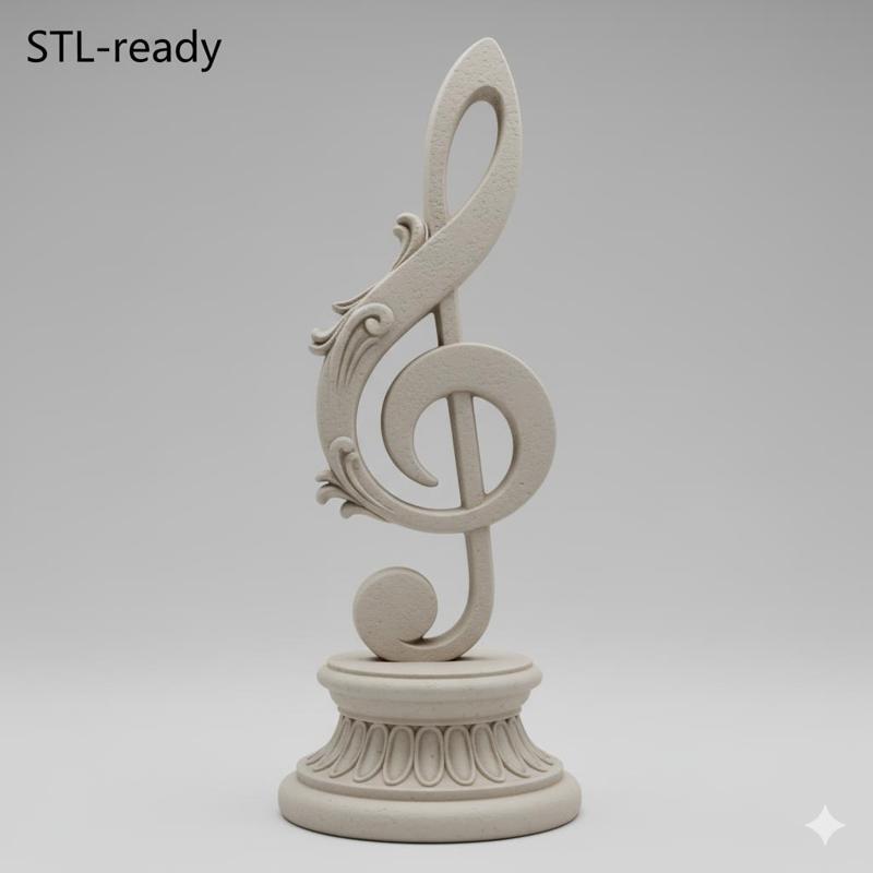 Artistic Treble Clef 3D Sculpture. Musician Print