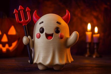 Cute Devil Ghost with Trident | Adorable Halloween 3D Print Figurine | Spooky Kawaii Decoration