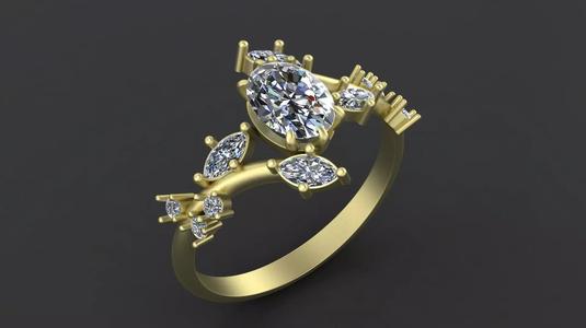 Ring with oval gems and marquise for CNC or