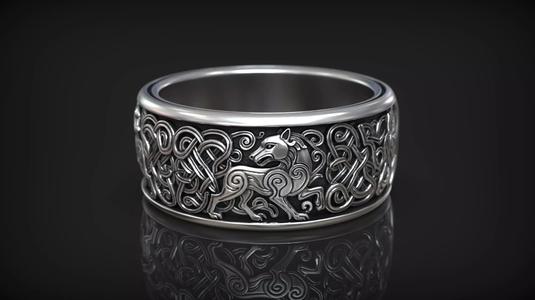 Wolf Nordic Pattern Celtic Ornament Viking Wedding Band