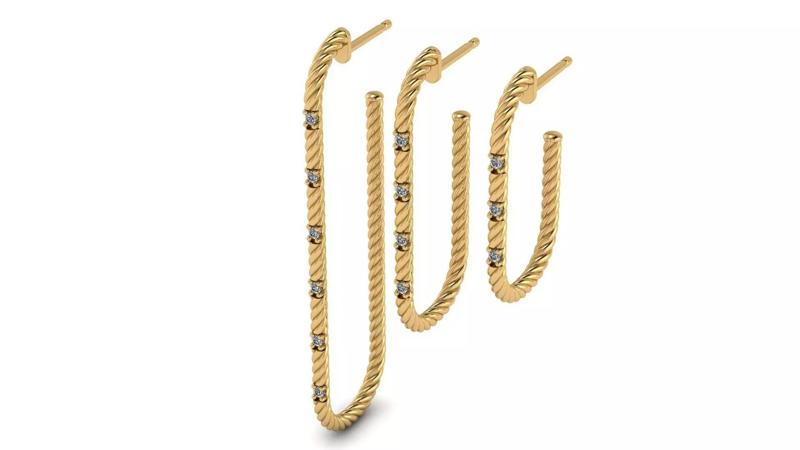 Twisted Cable Oval Hoop Earrings with Diamonds