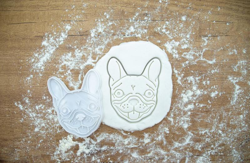 French buldog cookie cutter and stamp, dough fondant and clay embossers, cutters and tools