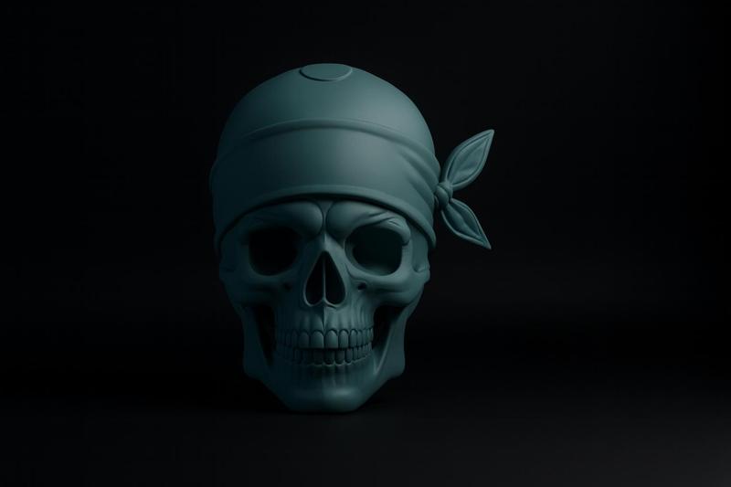 Pirate Skull with Bandana 3D Print Model – Detailed Skull Decor, Halloween Prop, Gothic Pirate