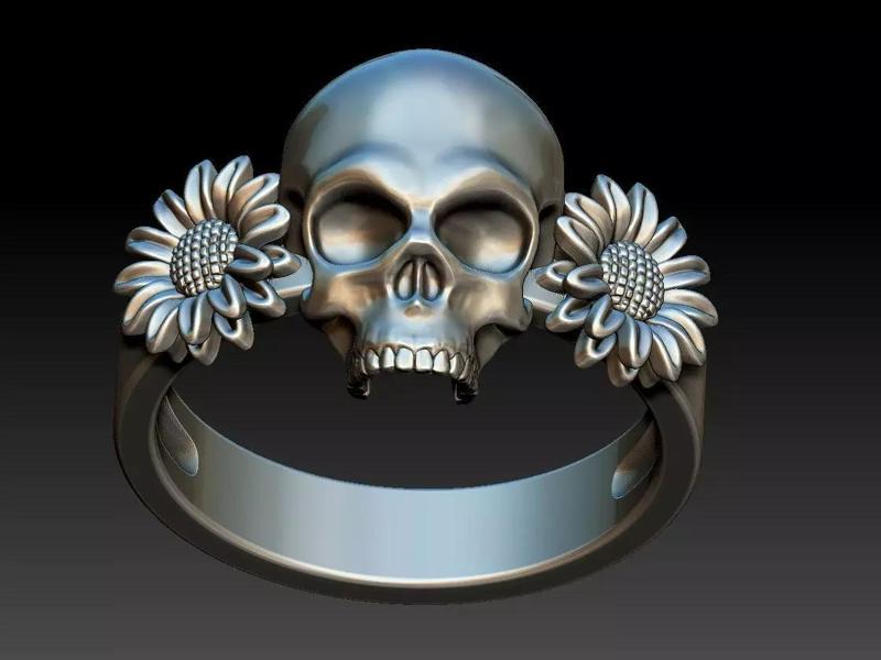 Sunflower Skull Ring