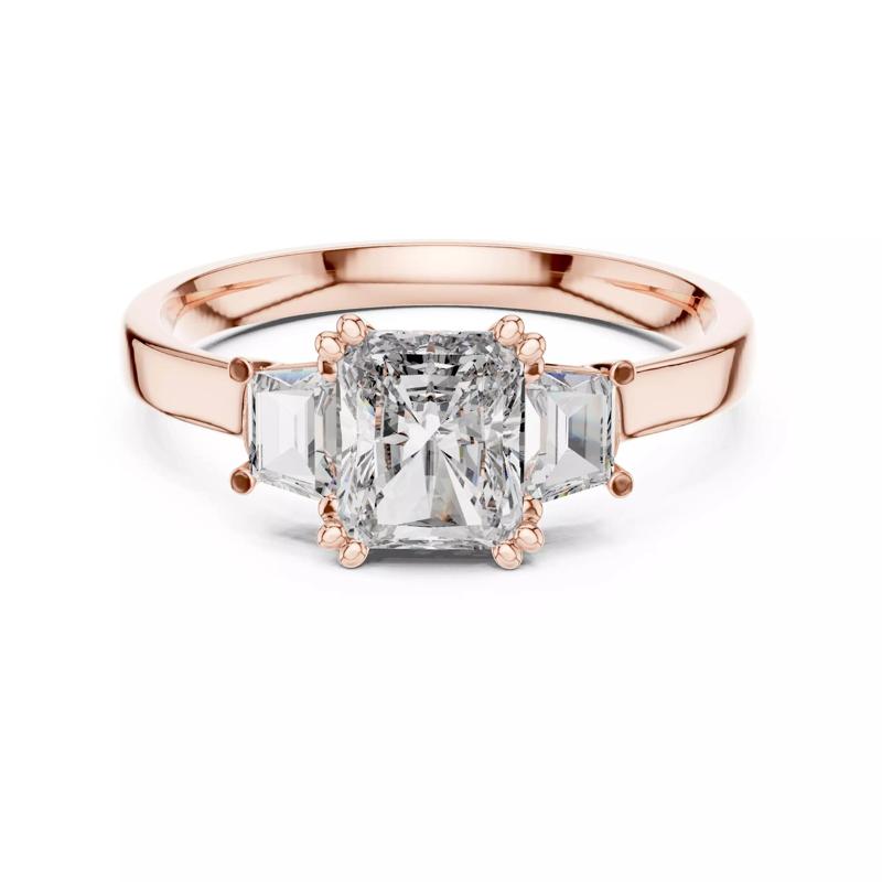 Three Stone Radiant Trapezoid Diamond Wedding Ring 3DM STL Video