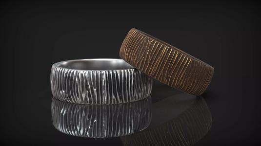 Tree Bark Wedding Rings Vertical Organic Texture