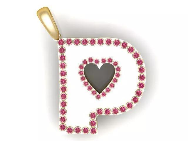 HEART DESIGN ALPHABET P PENDANT 3D PRINTABLE MODEL