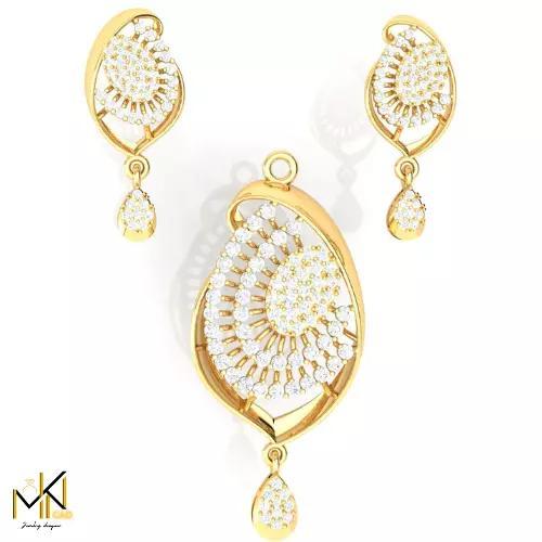 Spiral Bloom Designer Pendant Set  Gold AD Jewelry