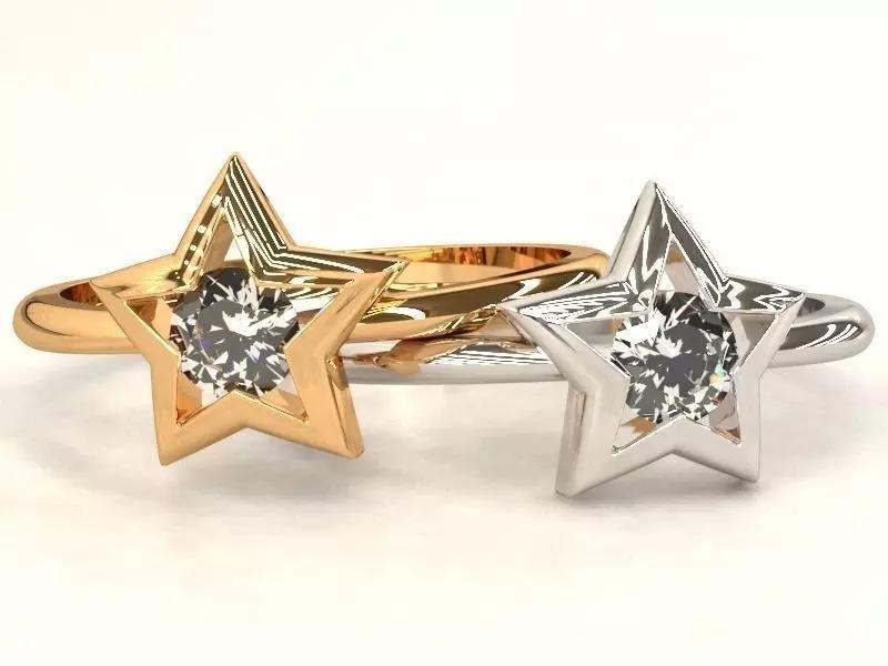 Star shape ring with round gemstone