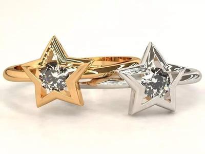 Star shape ring with round gemstone