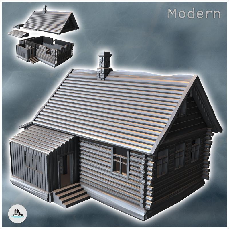 Log house with annex and fireplace (4) - Modern WW2 WW1 World War Diaroma Wargaming RPG Mini Hobby