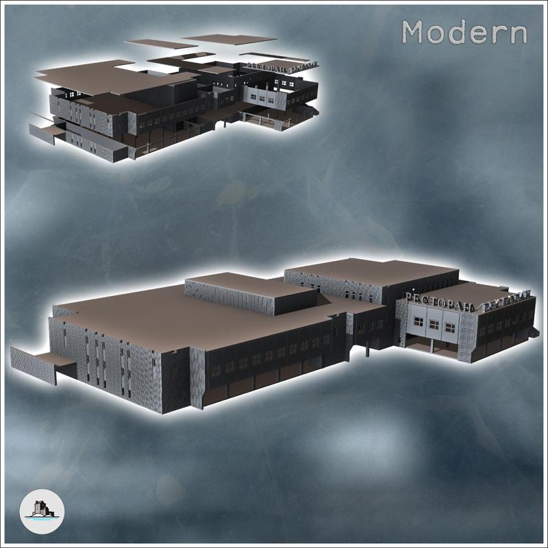 Large Russian Soviet double-storey supermarket with central aisle and flat roof (14) - Modern WW2 WW1 World War Diaroma Wargaming RPG Mini Hobby