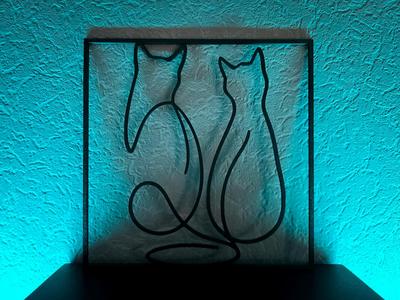 2D-Art Wall Decor Cat Couple Single-Line Art
