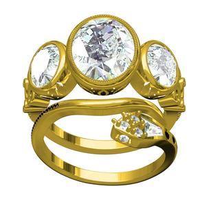 Three Stone Engagement Ring with Snake Design Wedding Band