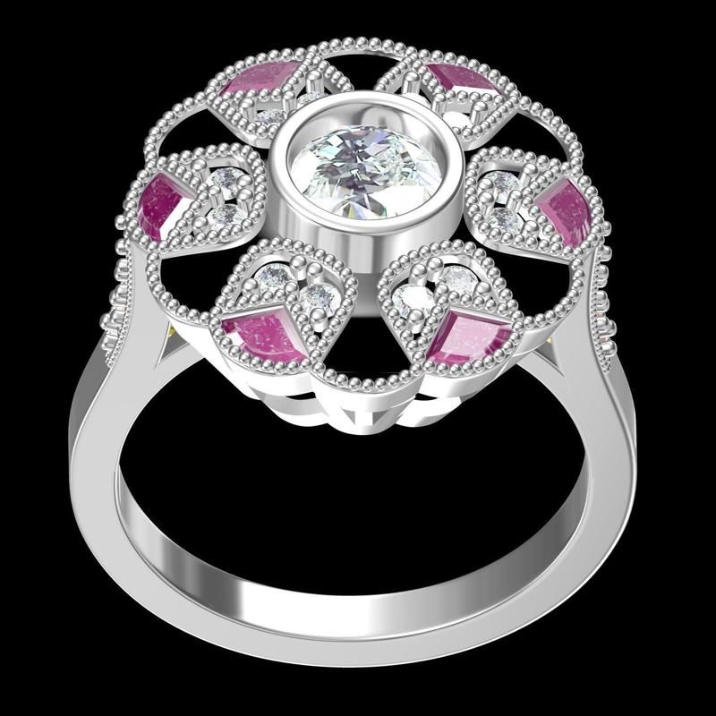 Unique Floral Design Milgrain Bezel Set Vintage Ring