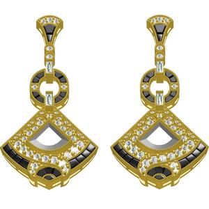 Antique Art Deco Style Earring with Black Enamel
