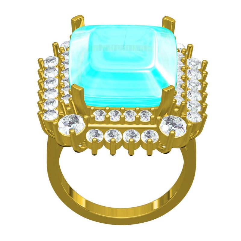 Aqua Cushion Cut Diamond Ring Halo Set Cocktail Ring