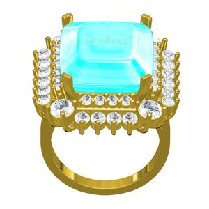 Aqua Cushion Cut Diamond Ring Halo Set Cocktail Ring