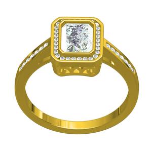 Emerald Stone Bezel Set Round Diamond Halo Solitaire Ring