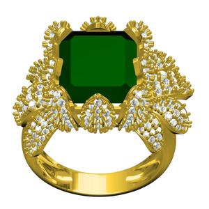 Green Emerald Floral Design Cocktail Ring