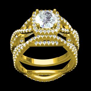 Antique Round Diamond Squre Halo Twisted Shank Ring Set